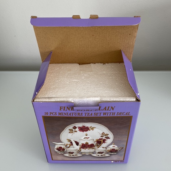 Fine Porcelain 9 Pcs Purple Floral Miniature Tea Set With Decal - Picture 5 of 6